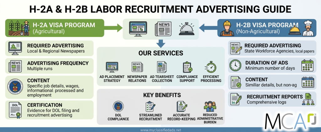 place labor recruitment advertising H-2A and H-2B