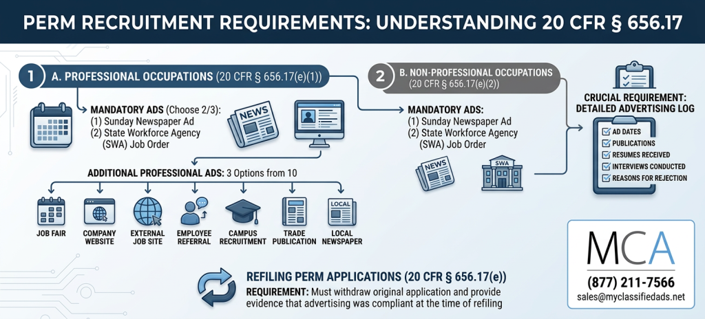 PERM RECRUITMENT REQUIREMENTS understanding Sections 20 CFR § 656.17