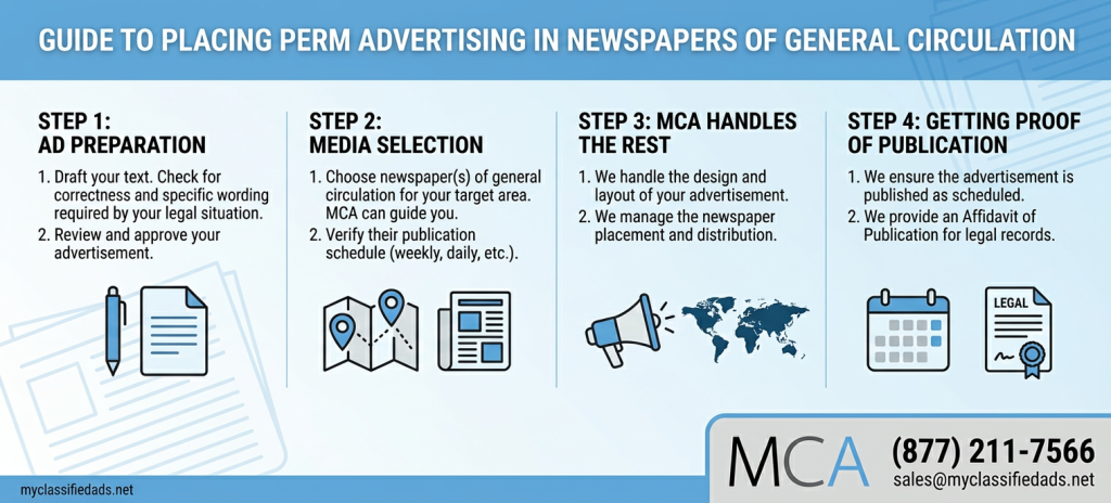 place perm advertising in newspapers of general circulation