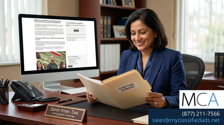 attorney looking at a folder Determine Eligibility Requirements for Permanent Labor Certification (PERM)