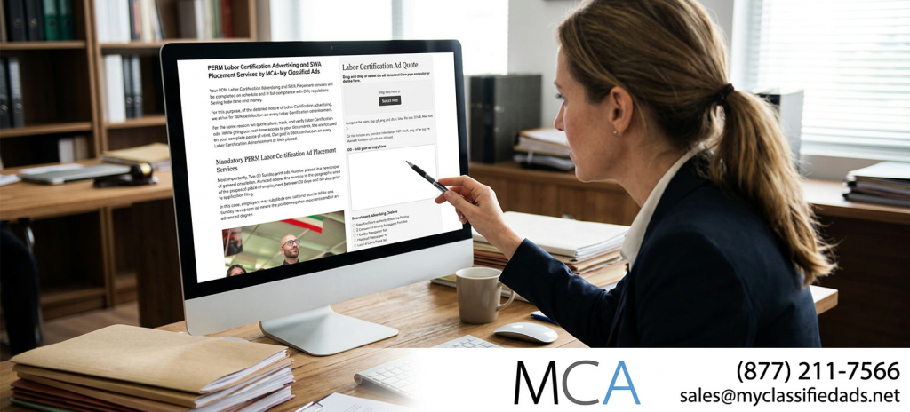 How to place a labor cert ad attorney looking at a computer screen