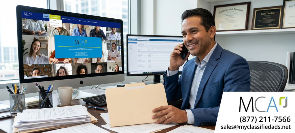 attorney at a desk with computer  Labor Certification Advertising Job requirements 