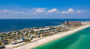 aeriel view of the pensacola beach in florida place advertising in the Pensacola news journal